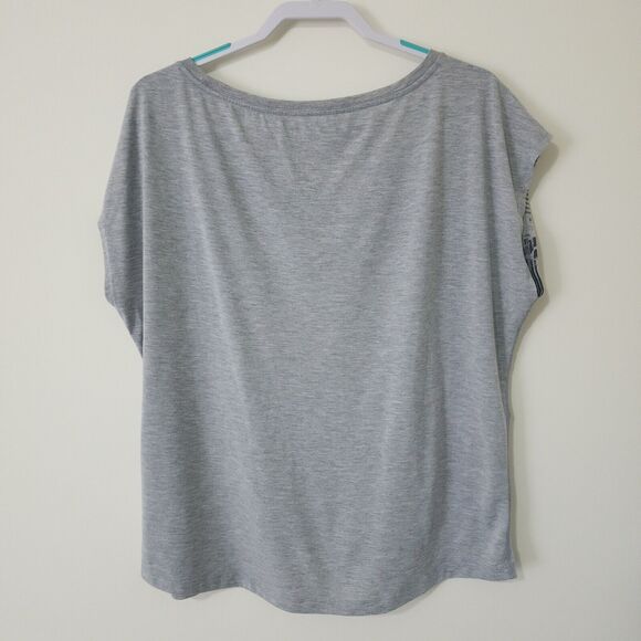 Oakley Womens Graphic 75 Relaxed Fit Scoop Neck Striped T-Shirt Grey Cotton Sz L - Picture 3 of 8